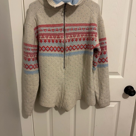 Urban outfitters Women's Patterned Sweater romper - Cream, Red,‎ and Blue - Picture 1 of 5